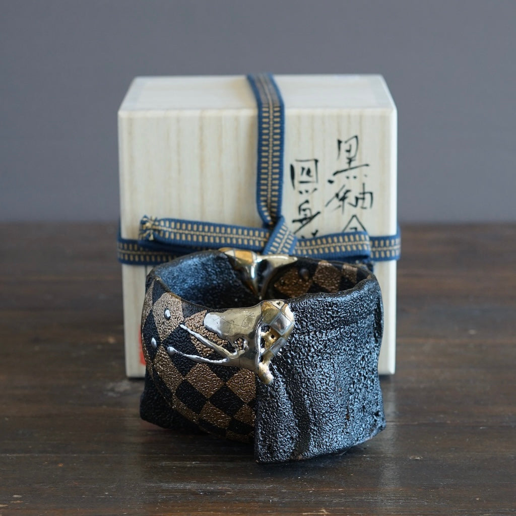 Half and Half Gilded Earth Tea Ceremony Bowl #HT490