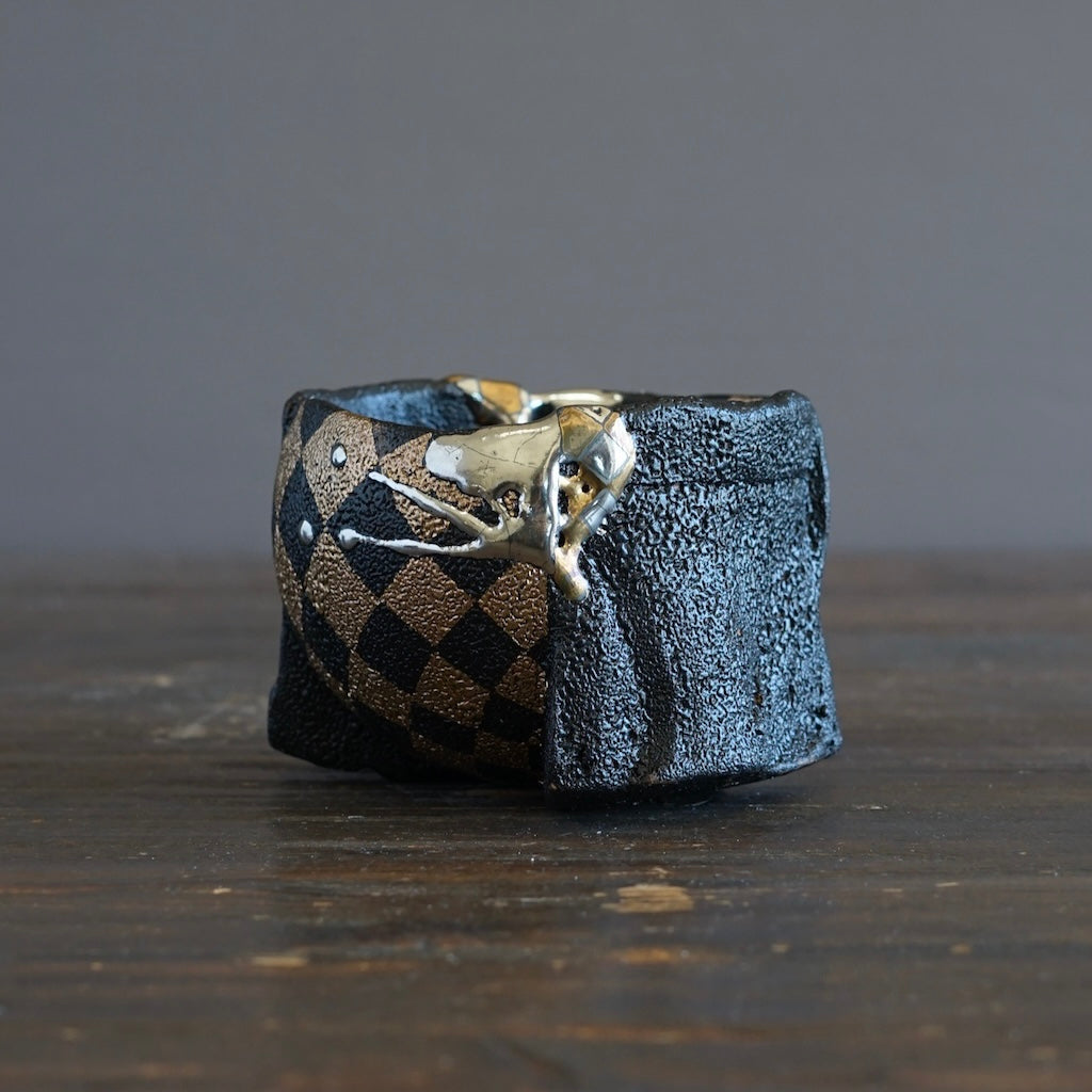 Half and Half Gilded Earth Tea Ceremony Bowl #HT490