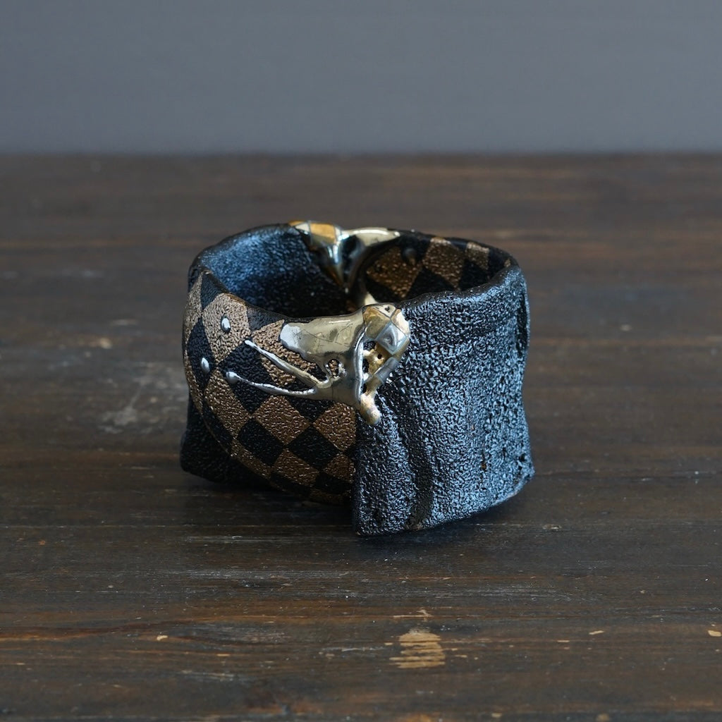 Half and Half Gilded Earth Tea Ceremony Bowl #HT490