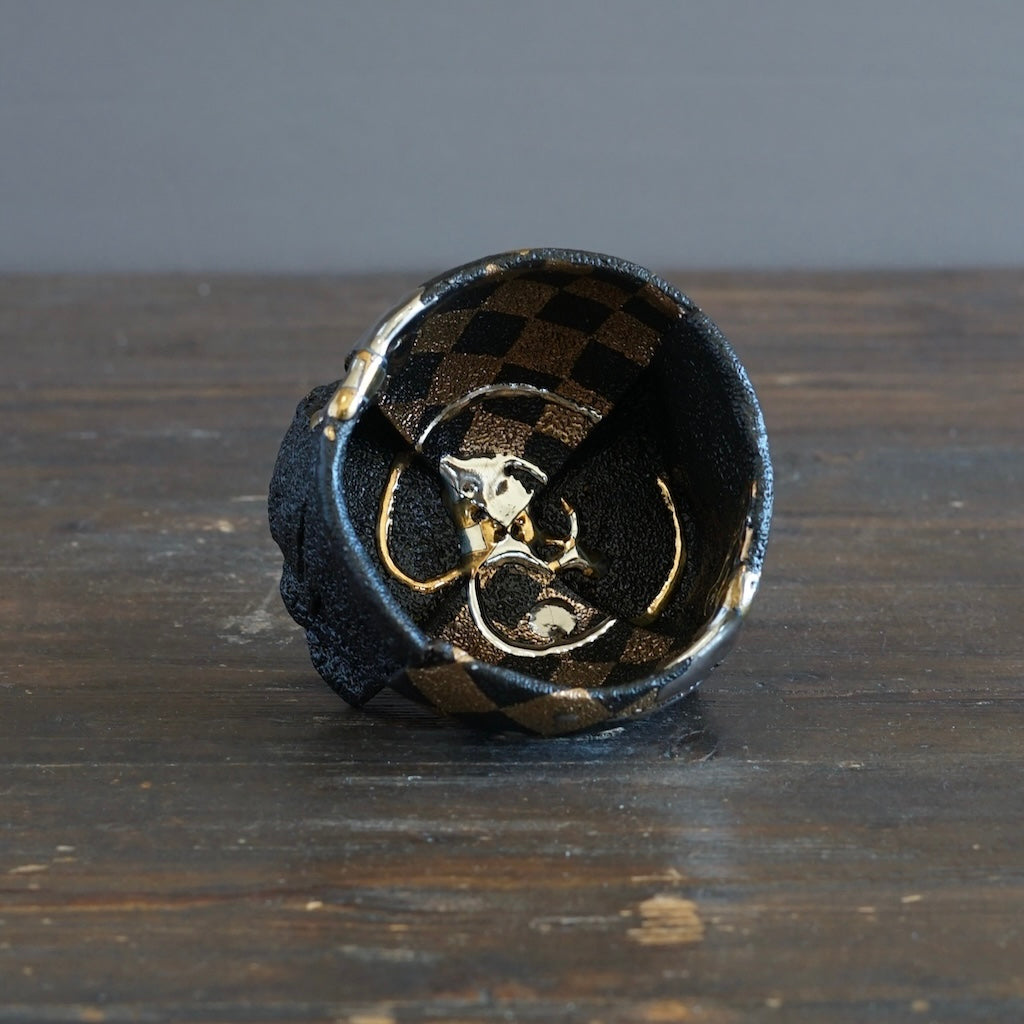 Half and Half Gilded Earth Tea Ceremony Bowl #HT490