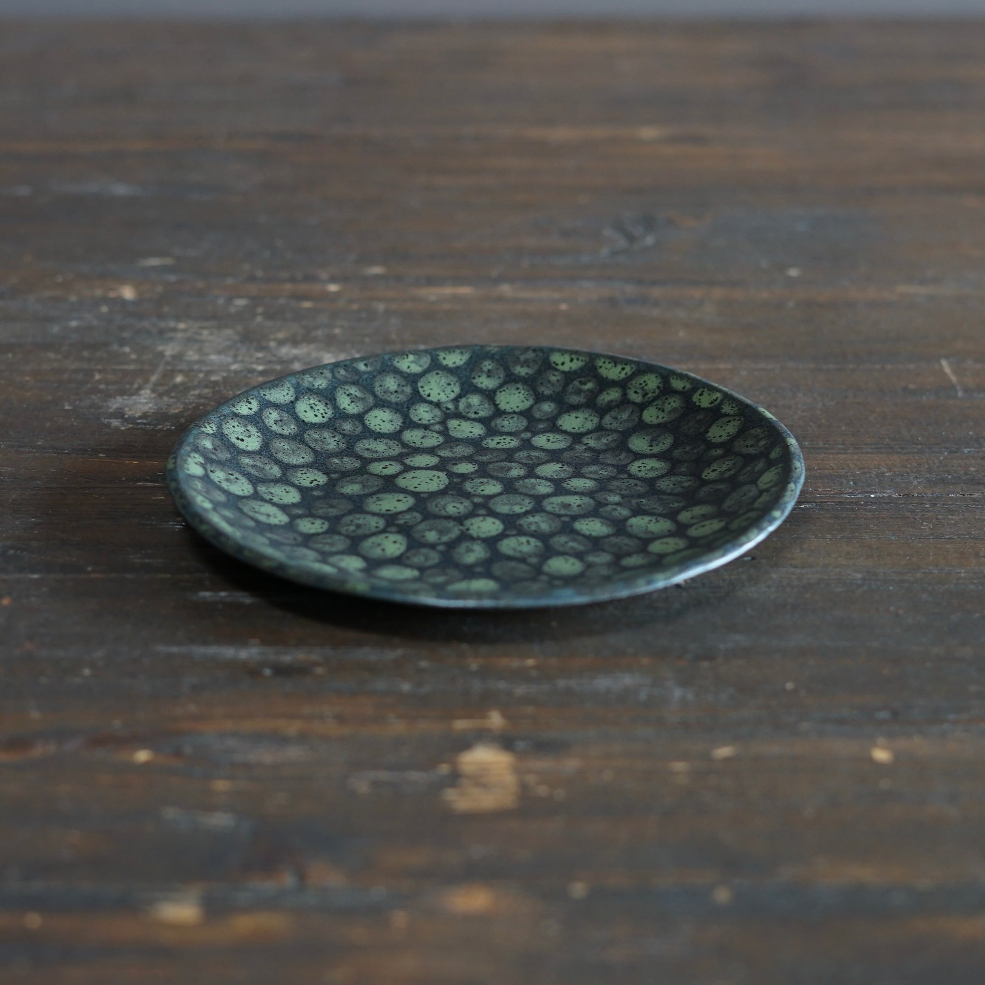 Dark Green Dots Small Plate #LK891F