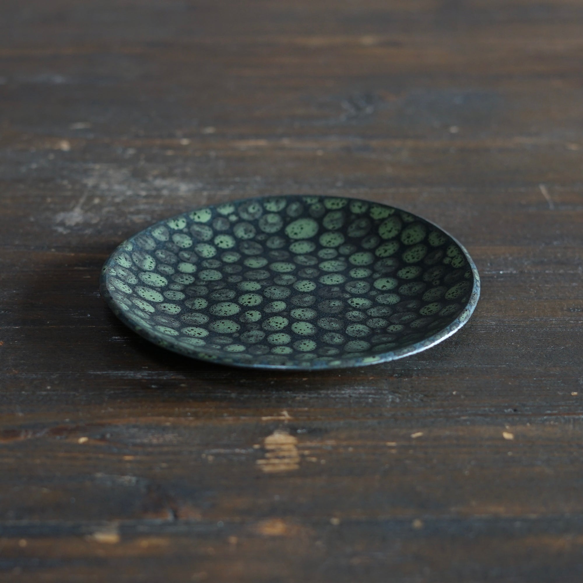 Dark Green Dots Small Plate #LK891E