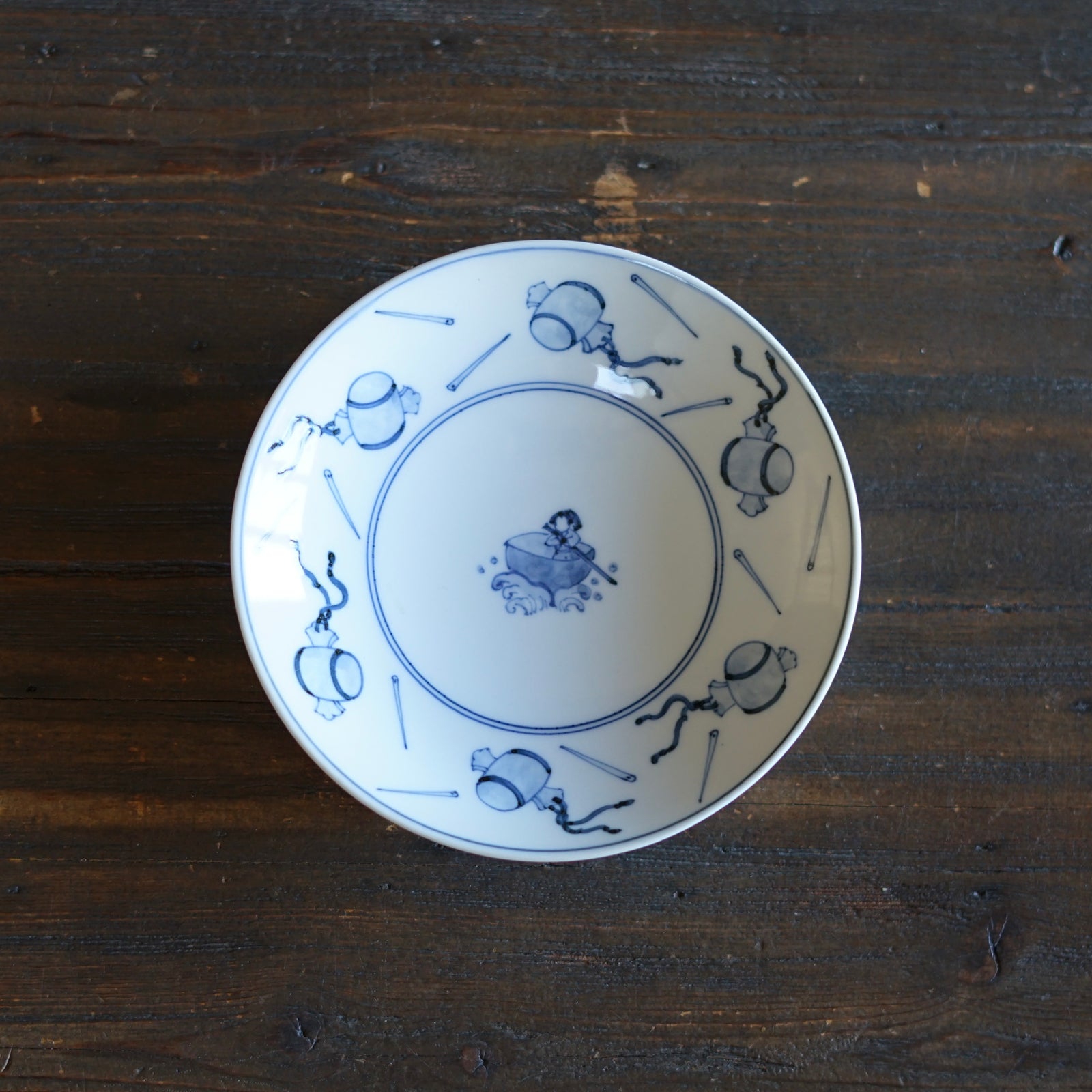 Blue and White Dessert Plate "Issun-bōshi" Folktales #Hi6B