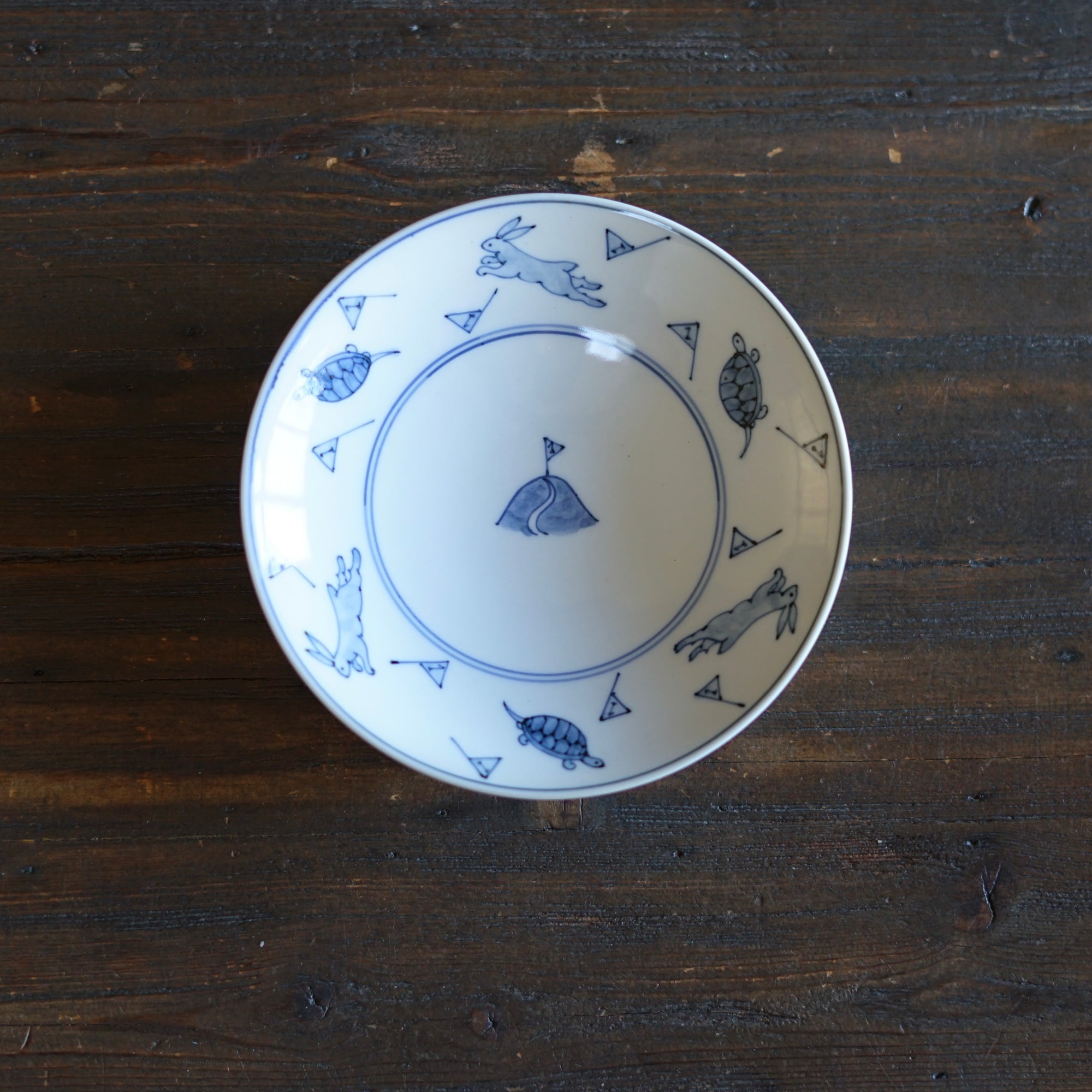 Blue and White Dessert Plate "Usagi to Kame" Folktales #Hi4A