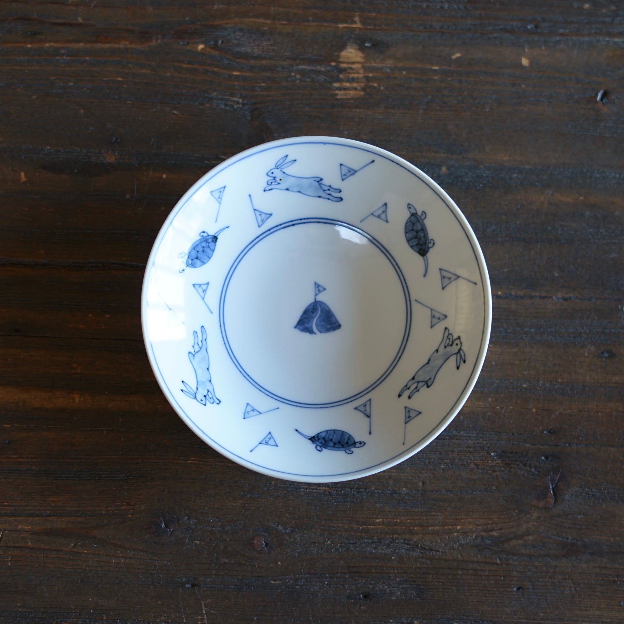 Blue and White Dessert Plate "Usagi to Kame" Folktales #Hi4B