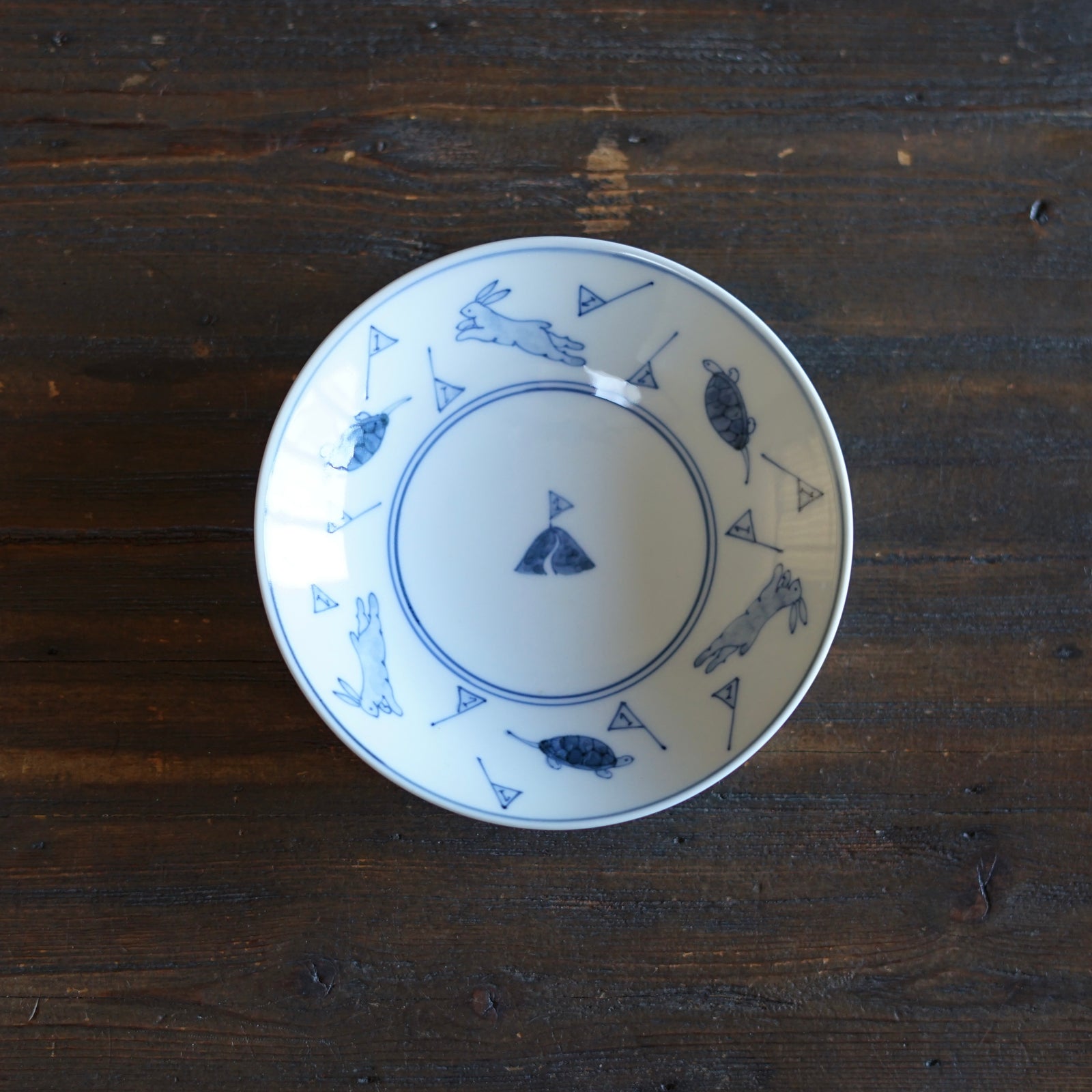 Blue and White Dessert Plate "Usagi to Kame" Folktales #Hi4C