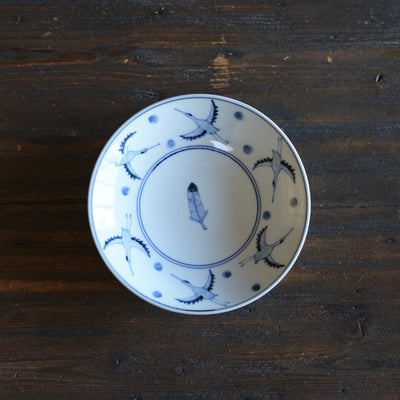 Blue and White Dessert Plate "Tsuru no Ongaeshi" Folktales #Hi5A