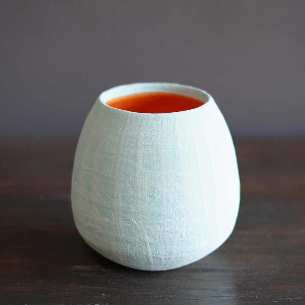 Robin's Egg / Orange Dino Vase #JT407E