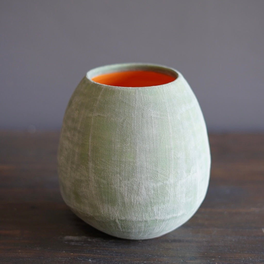 Olive / Orange Dino Vase #JT407F