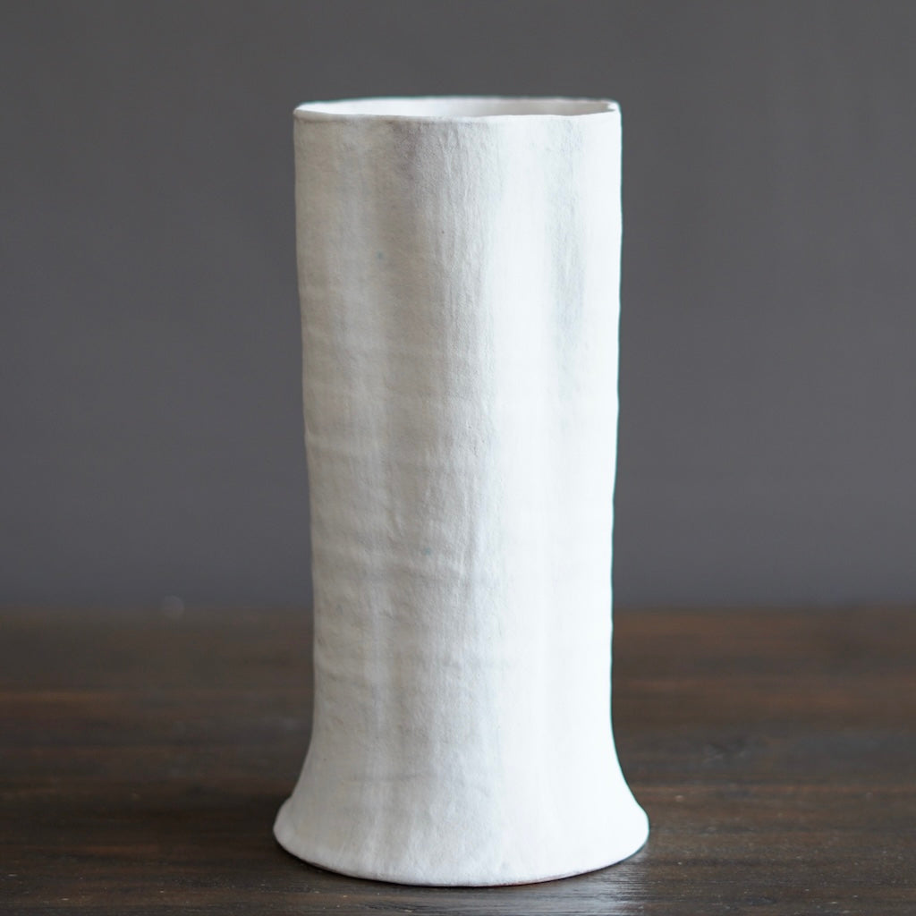 White / Red Fluted Vase #JT404