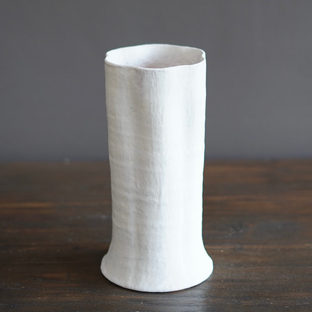 White / Red Fluted Vase #JT404