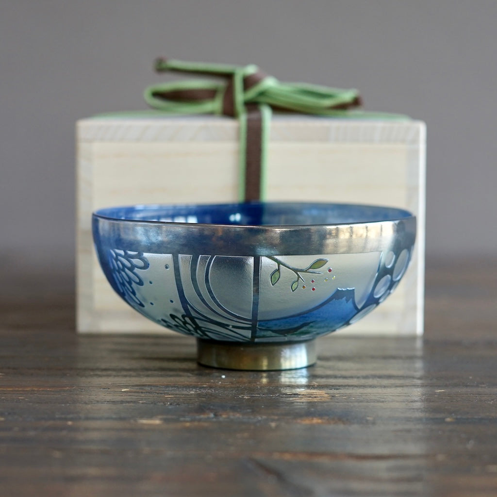 Blue Fuji Shadow Tea Ceremony Bowl #UR1