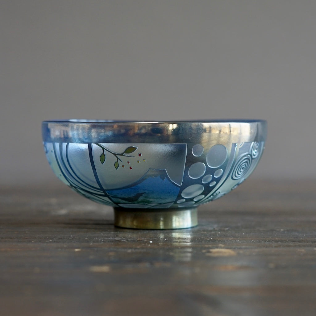 Blue Fuji Shadow Tea Ceremony Bowl #UR1