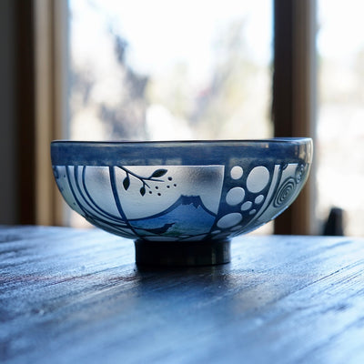 Blue Fuji Shadow Tea Ceremony Bowl #UR1