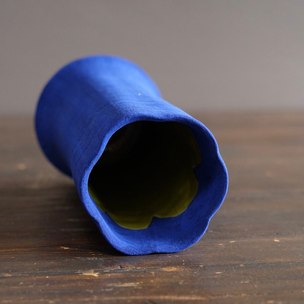 Blue / Olive Green Fluted Vase #JT441