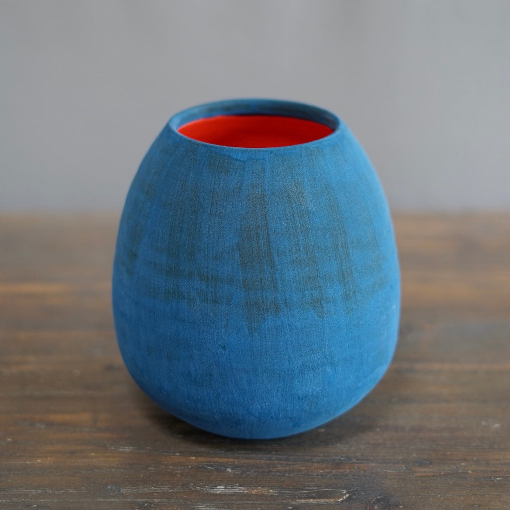 Teal Blue / Red Dino Vase #JT408B
