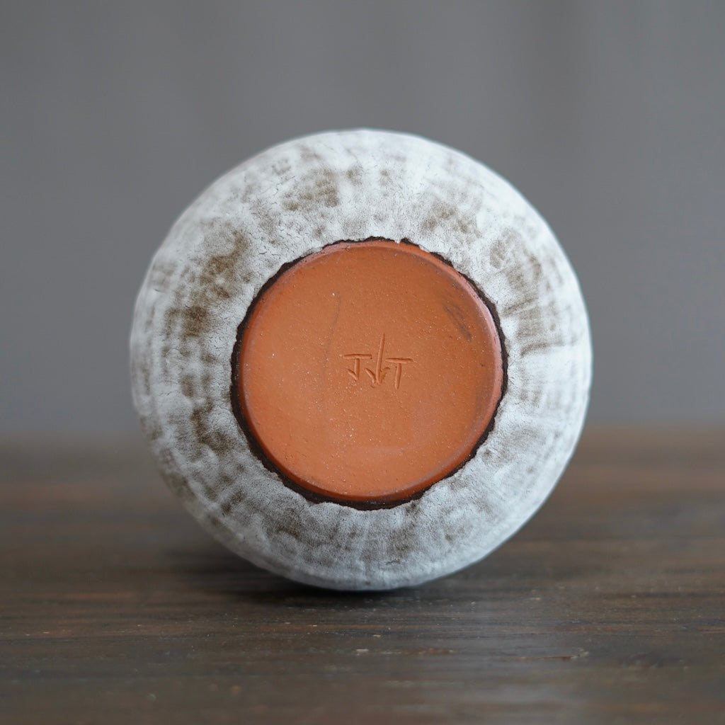 Snowy Brown / Orange Dino Vase #JT409B