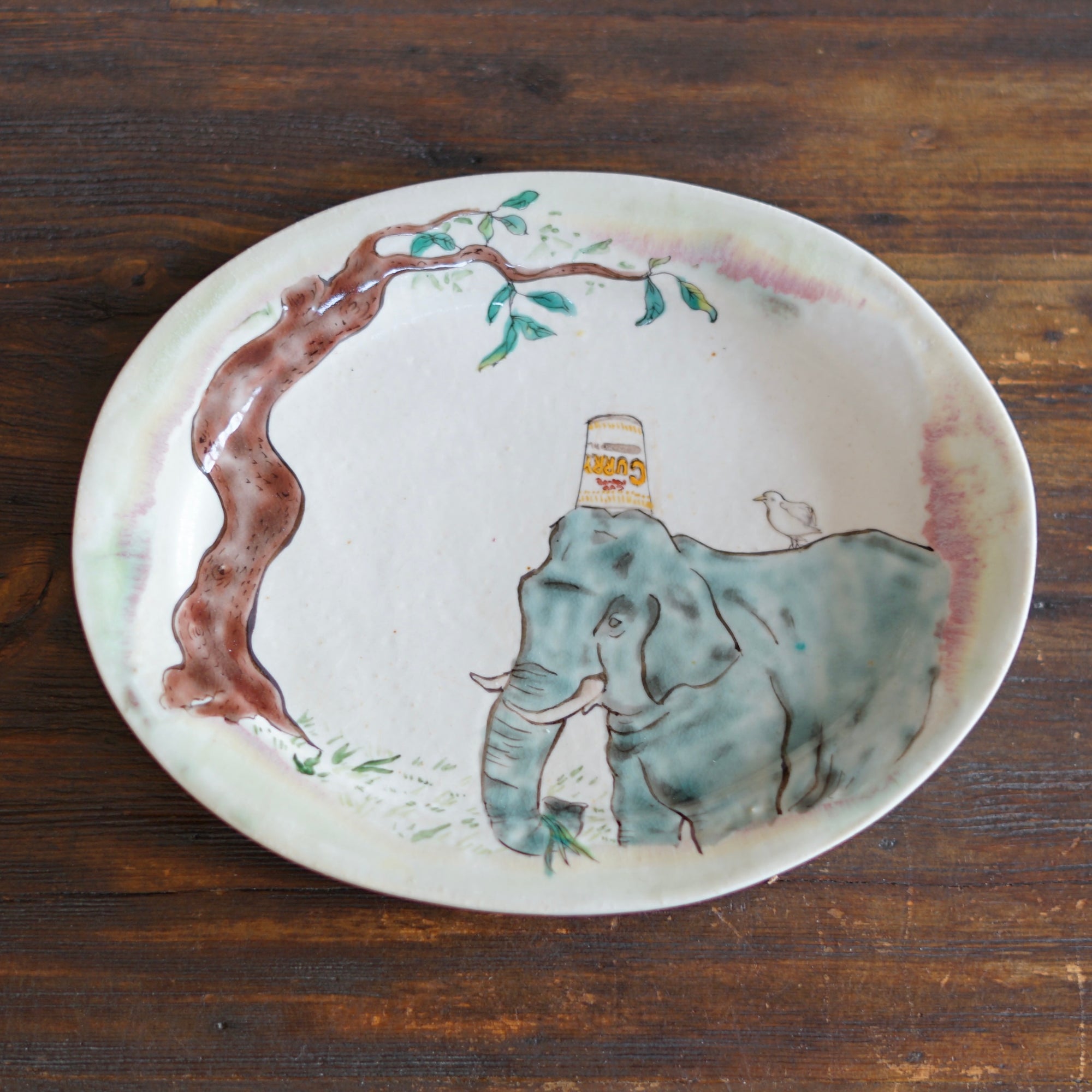 Foraging Elephant Oval Plate #MA120B