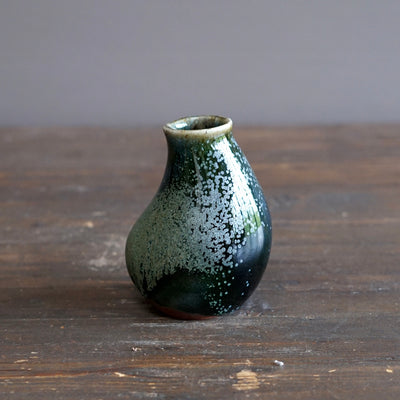 Blue TENMOKU Quail Flower Vase #KY245A