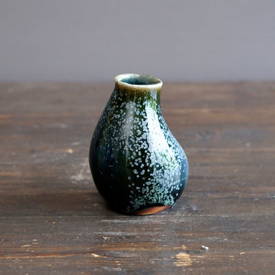 Blue TENMOKU Quail Flower Vase #KY245A