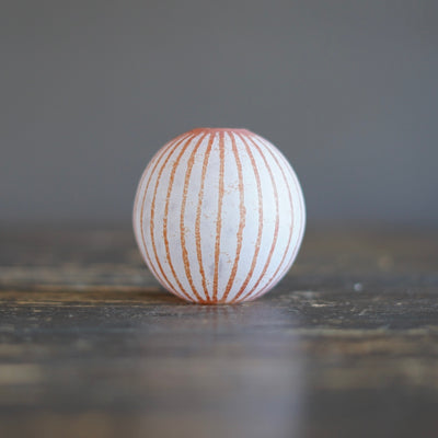 Round Ball Bud Vase Frosted Red Stripes #YY30A
