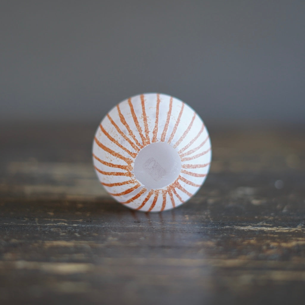 Round Ball Bud Vase Frosted Red Stripes #YY30A