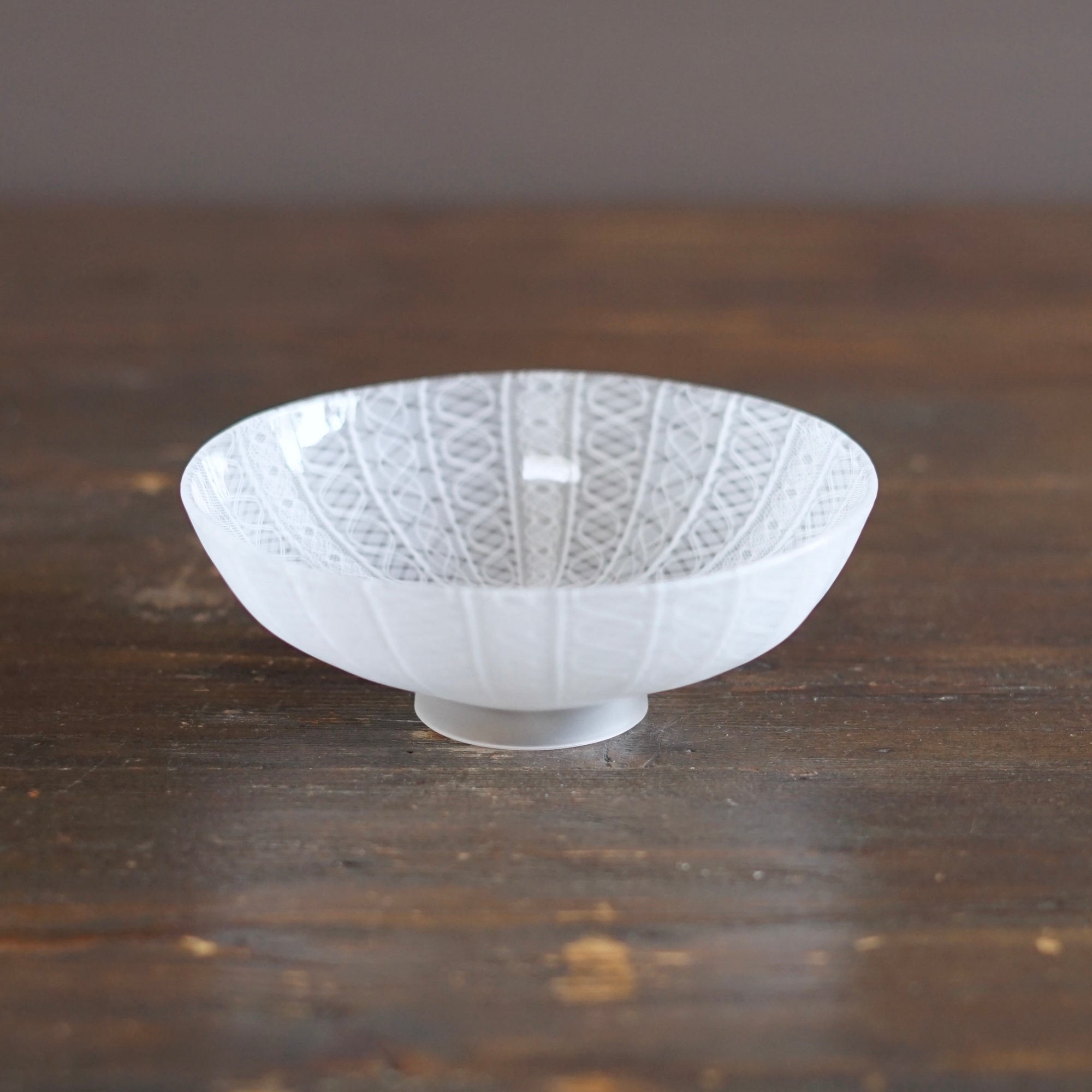 White Lace Glass Shallow Tea Bowl #NS26