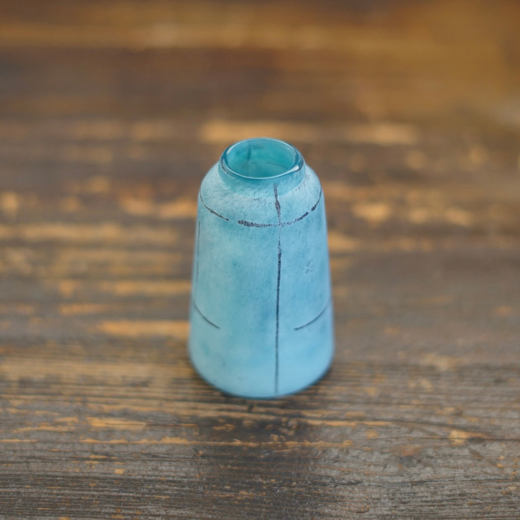 Tall Frosted Blue Brown Line Bud Vase #YY23A