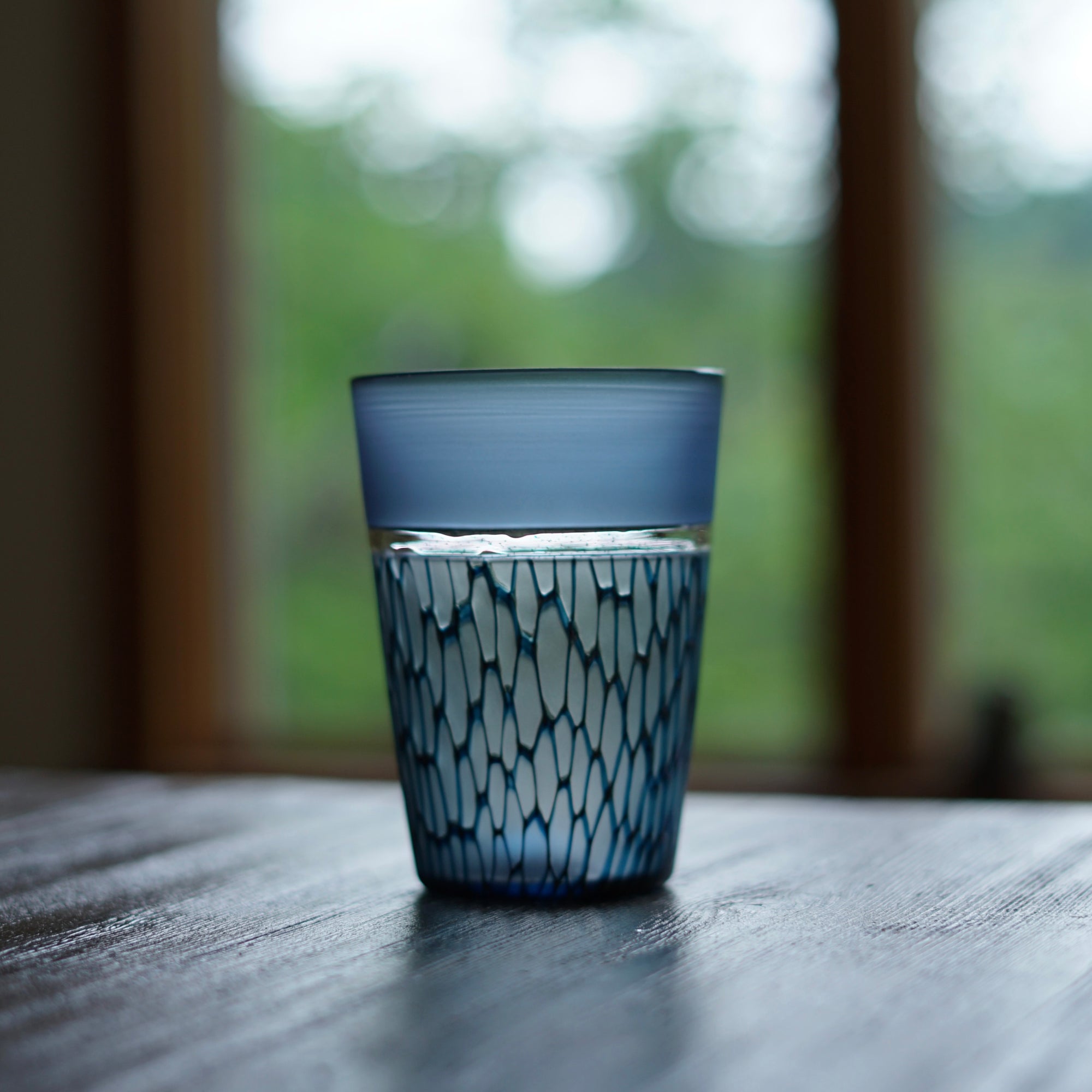 Multifaceted Teal Glass Tumbler #NS33