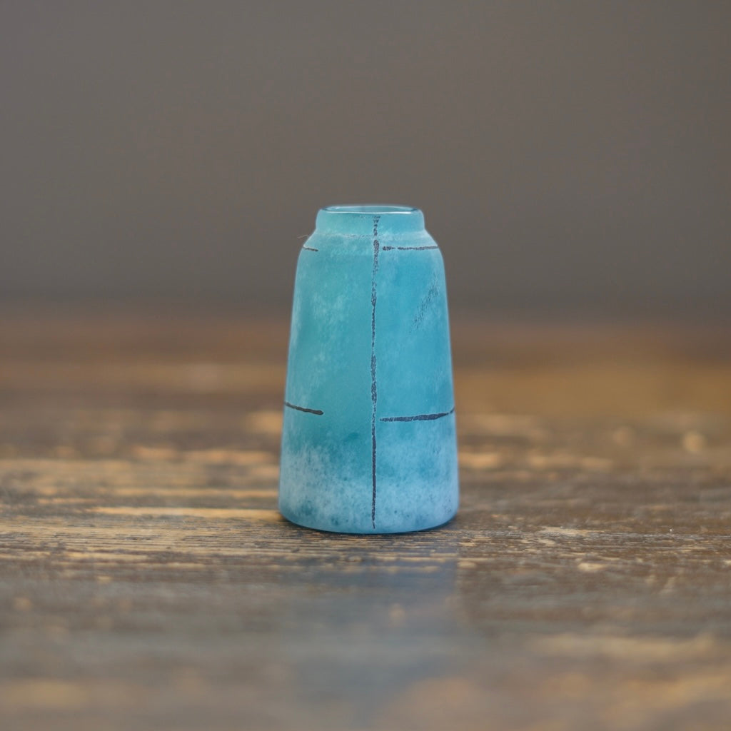 Tall Frosted Blue Brown Line Bud Vase #YY23B
