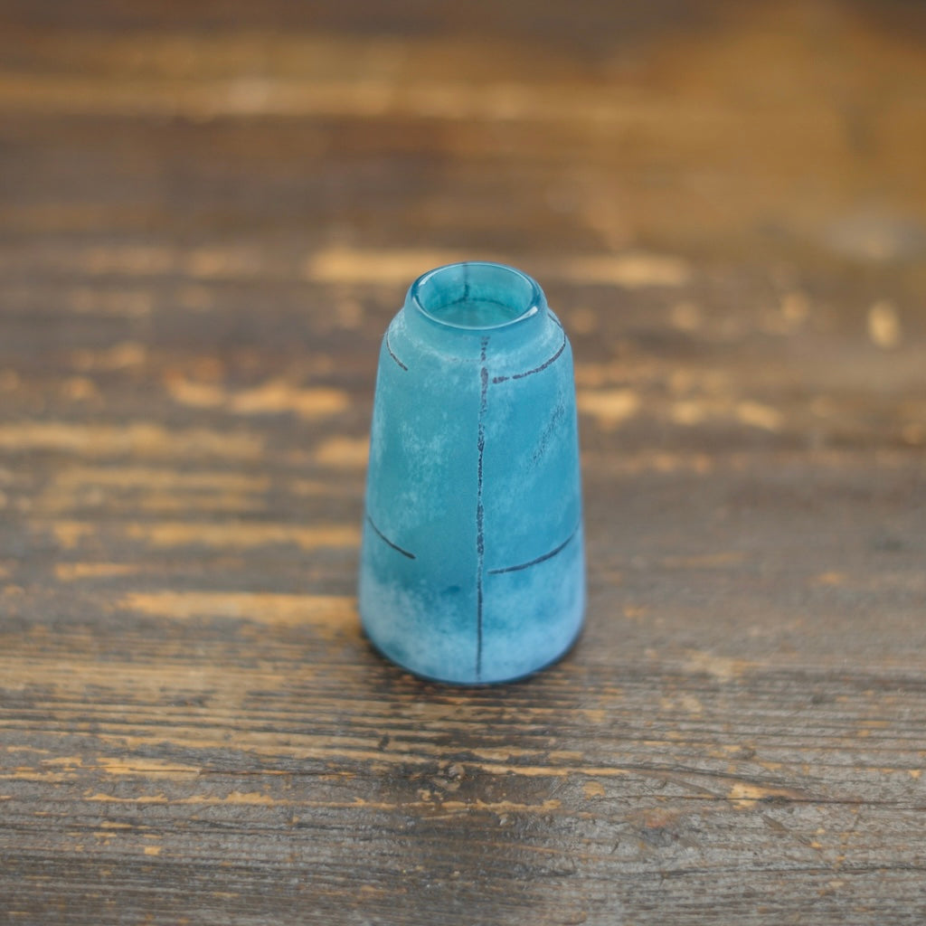 Tall Frosted Blue Brown Line Bud Vase #YY23B
