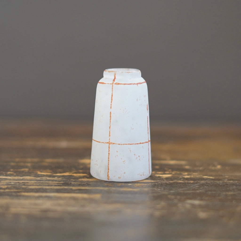 Tall Frosted White Red Line Bud Vase #YY22B