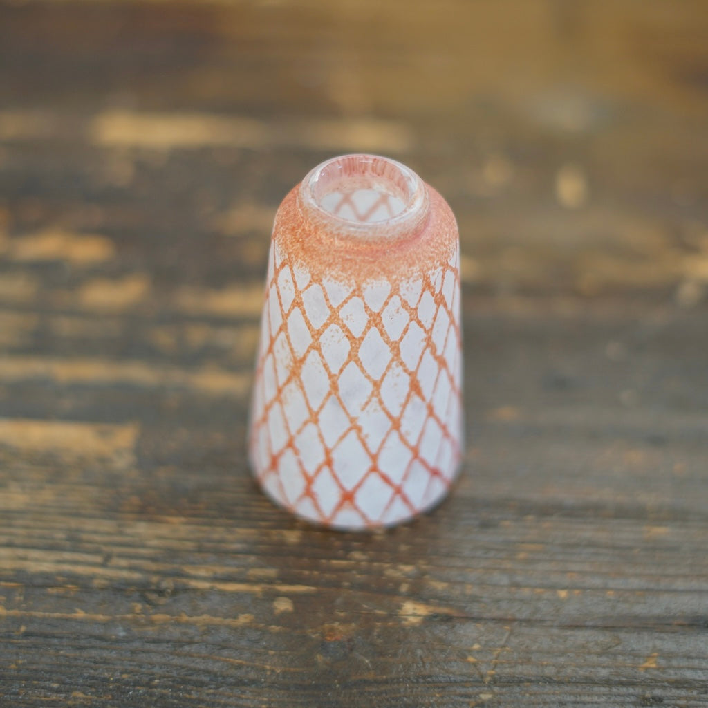 Tall Frosted White Red Mesh Bud Vase #YY14A