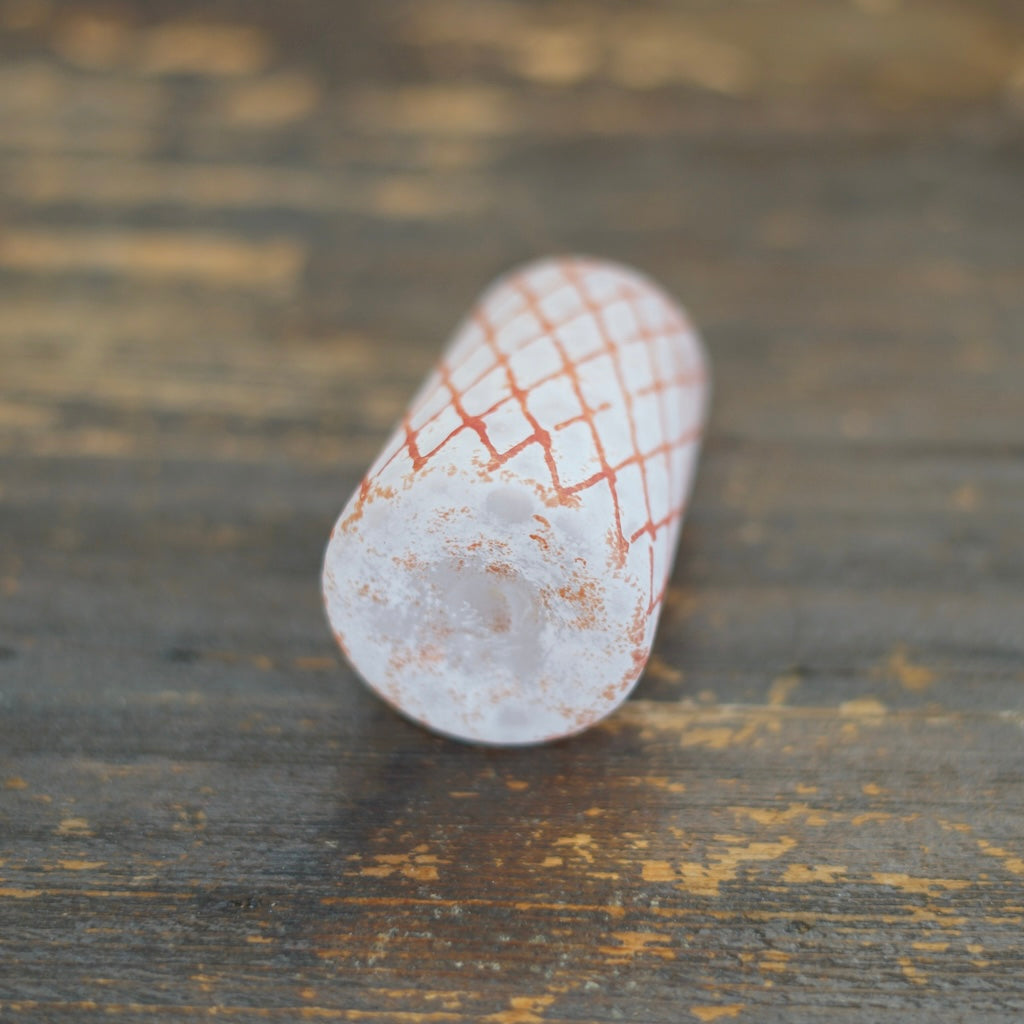 Tall Frosted White Red Mesh Bud Vase #YY14A