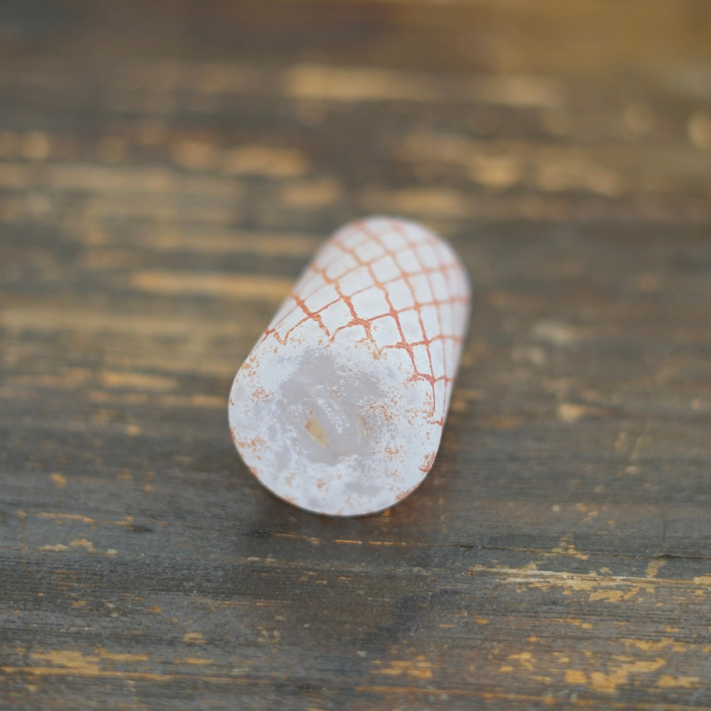 Tall Frosted White Red Mesh Bud Vase #YY14B