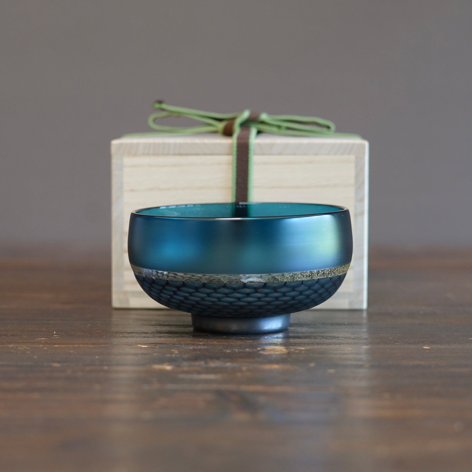 Teal Honeycomb Murrini Tea Ceremony Bowl #NS14