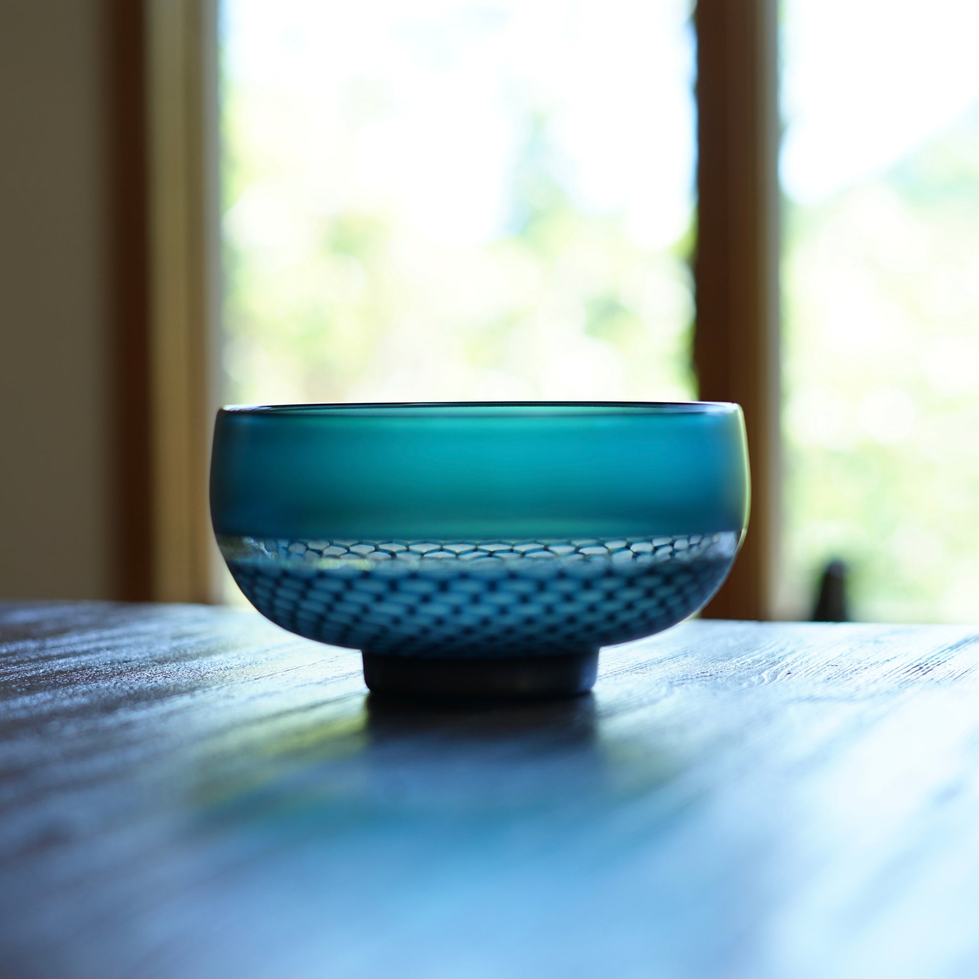 Teal Honeycomb Murrini Tea Ceremony Bowl #NS14