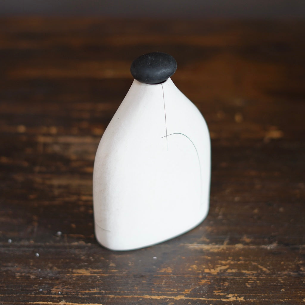 White Bottle Vase with Black Cap #KT131A