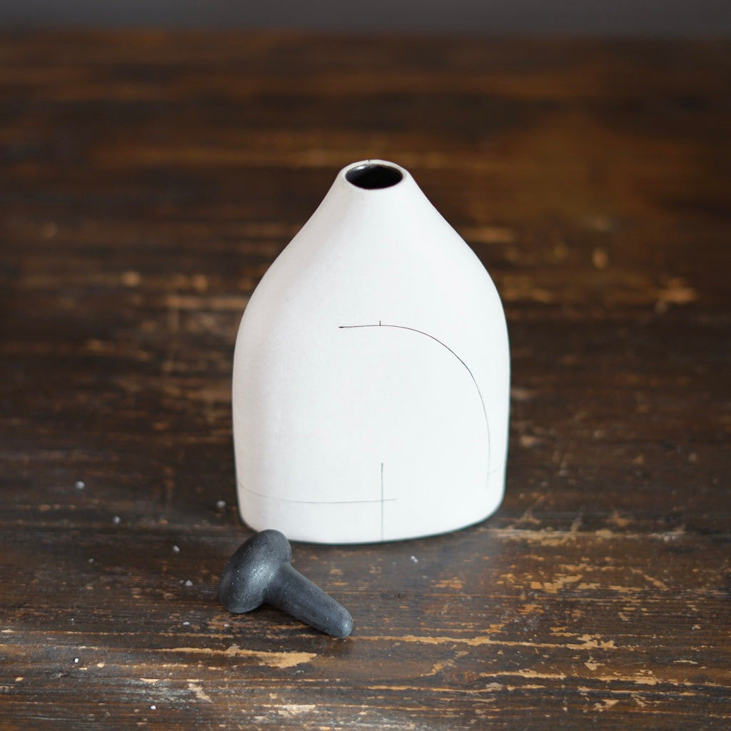 White Bottle Vase with Black Cap #KT131A