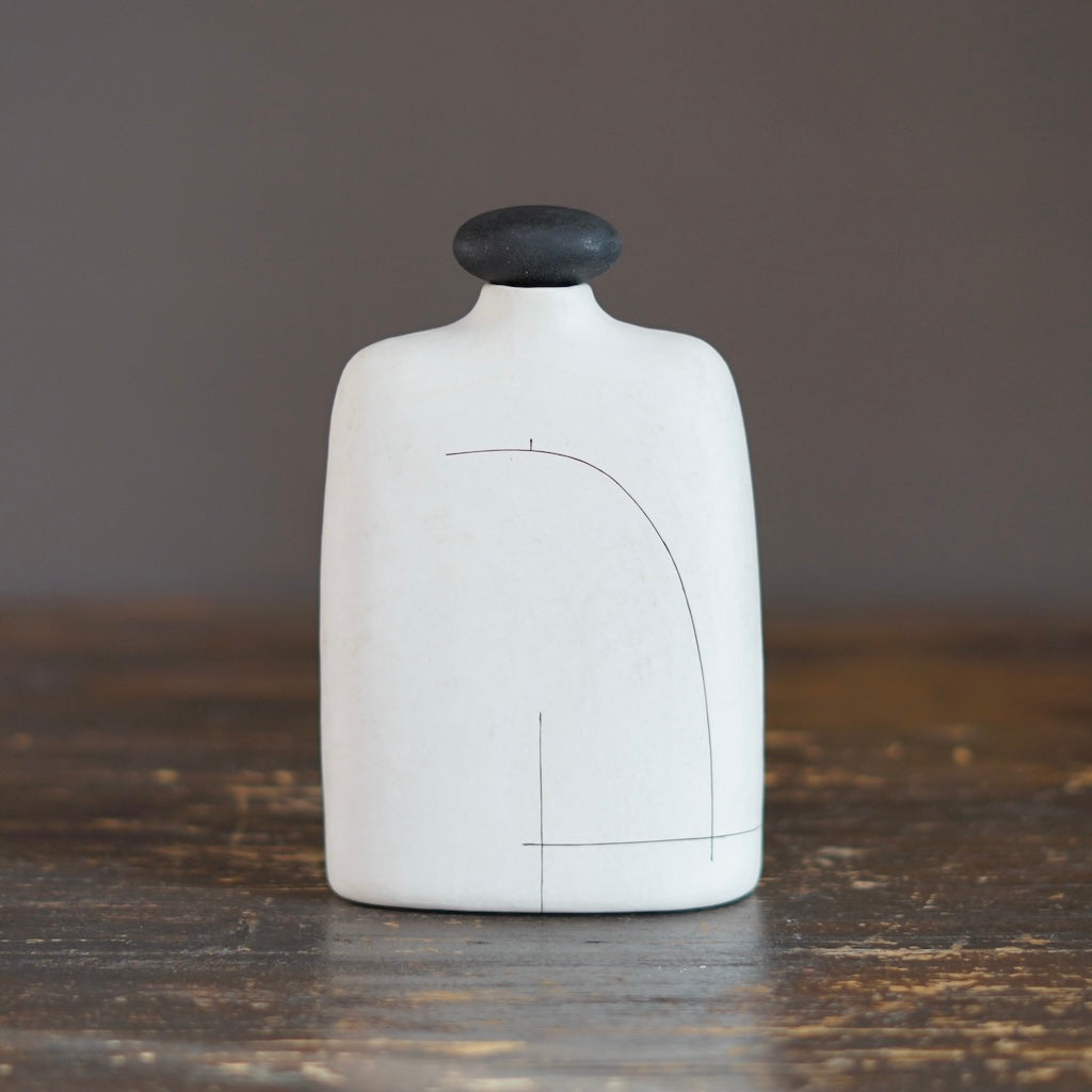 White Bottle Vase with Black Cap #KT131B