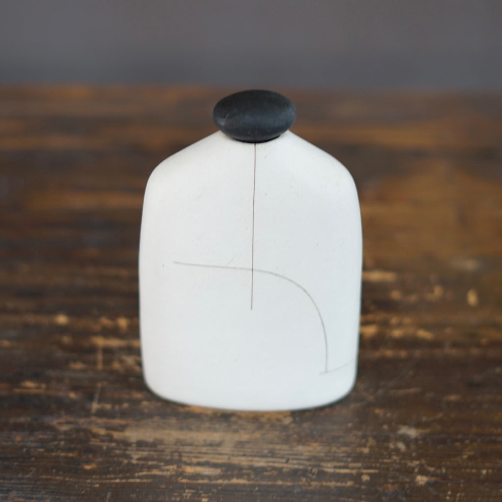 White Bottle Vase with Black Cap #KT131C