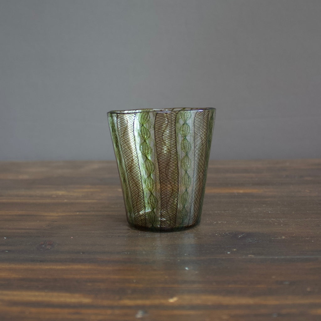 Green / Brown Lace Glass Tumbler #U31D