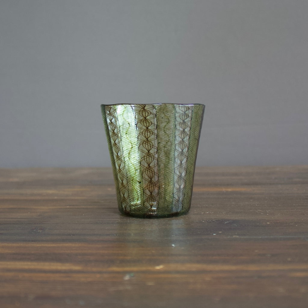 Green / Brown Lace Glass Tumbler #U31E