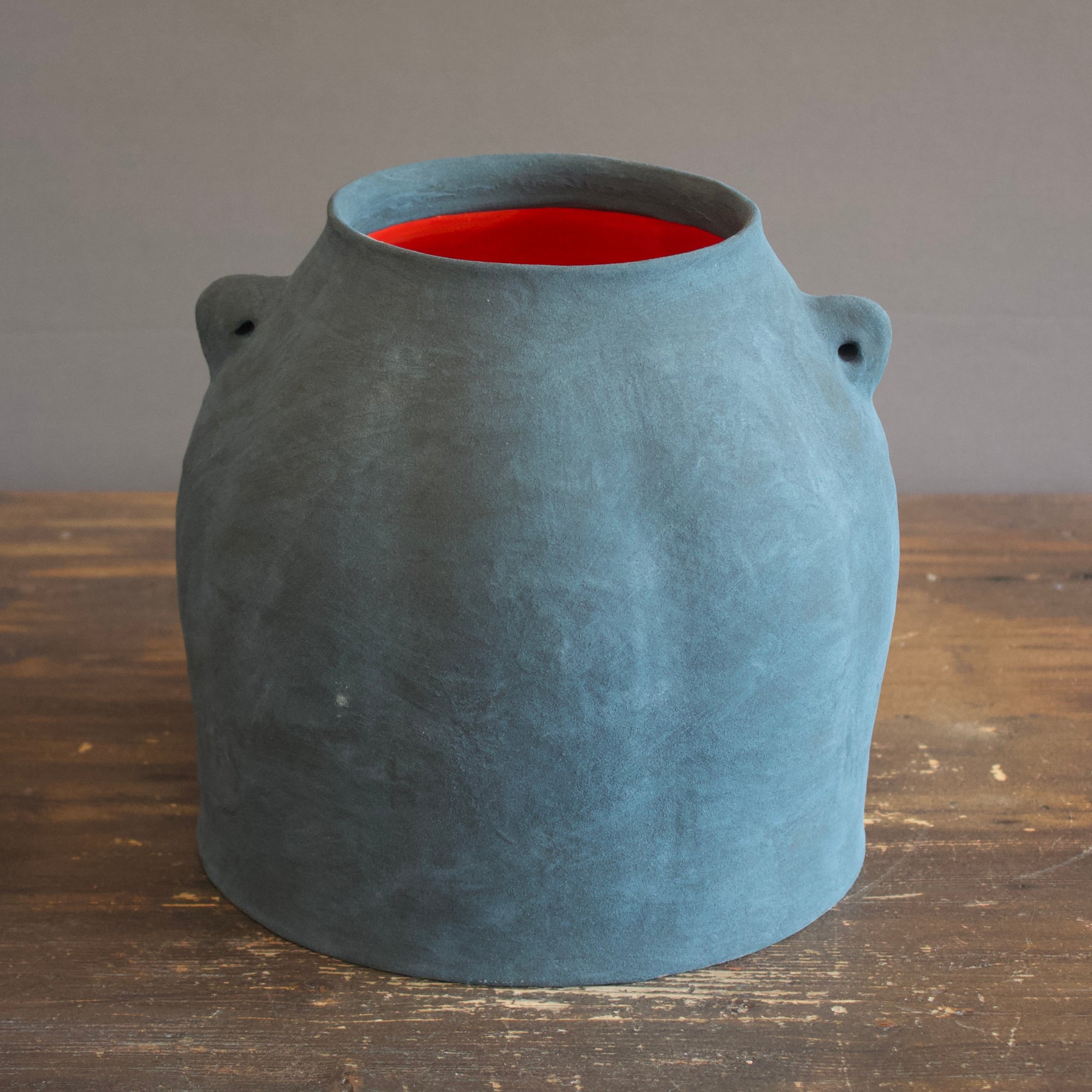 Gray / Red Jar Flower Vase #JT302