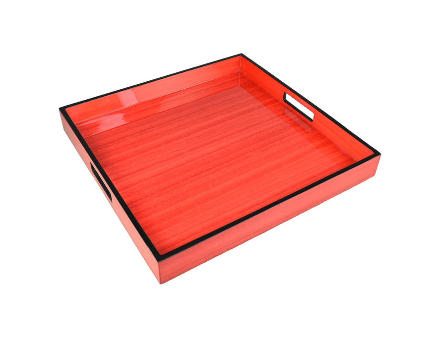 16"x16" Square Lacquer Tray,  Red Tulip Wood #48RTT