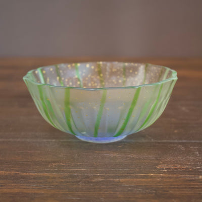 HANAMAI Green / Gold Leaf / Half Gloss Bowl #MZ001